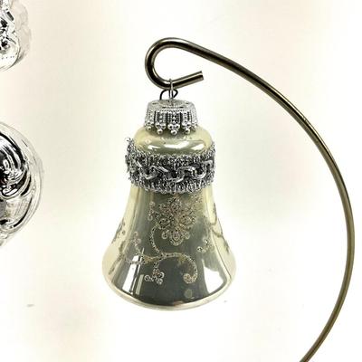 651 Glass Silver Tree Heart Ornament with Three glass Bell Ornaments