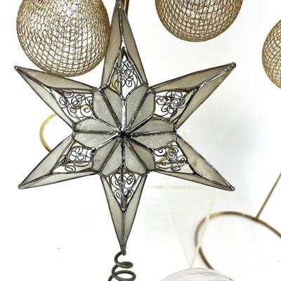 657 Large lot of Silver and Gold Glass Balls with Tree Topper