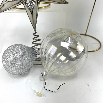 657 Large lot of Silver and Gold Glass Balls with Tree Topper