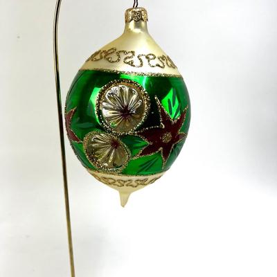 659 Handpainted Glass Blown Poinsettia  Design Starburst Ornament