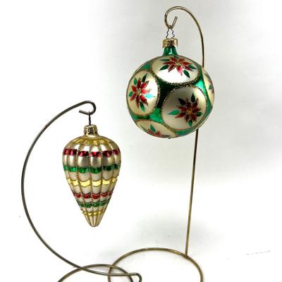 660 Large 4" Pointsettia Handpainted Glass Ball and Teardrop Ornaments