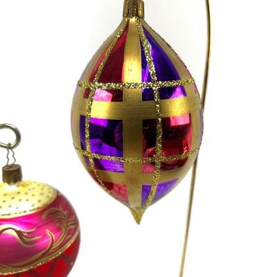 661 Purple,Pink Teardrop and Ball Glass Blown Ornaments