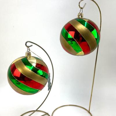 663 Two Large 4" Whitehurst Handpainted Glass Blown Ball Ornaments