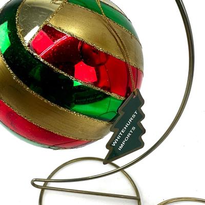 663 Two Large 4" Whitehurst Handpainted Glass Blown Ball Ornaments