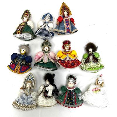 664 Set of 11 4" Handmade Russian Doll Ornaments