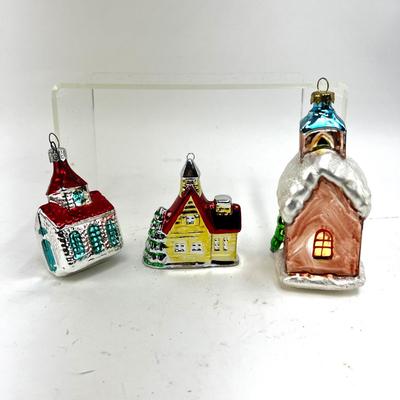 666 Lot of Three House Glass and ceramic Ornaments