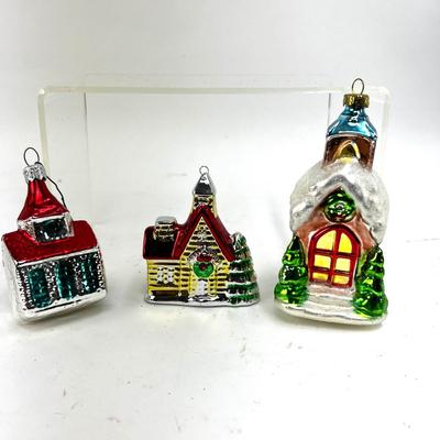 666 Lot of Three House Glass and ceramic Ornaments