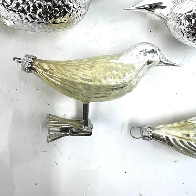 668 Set of 4 Mercury Glass Bird Ornaments/Clip
