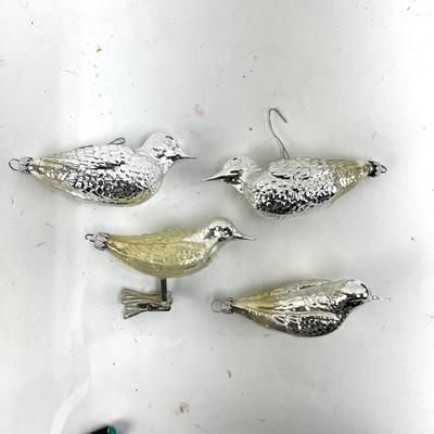 668 Set of 4 Mercury Glass Bird Ornaments/Clip