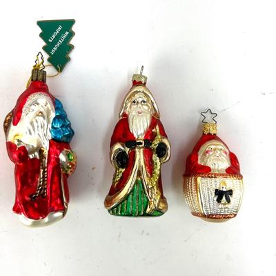 670 Lot of Three Glass Whitehurst Santa Ornaments