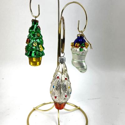 671 Two Christmas Tree and Stocking Glass Ornaments