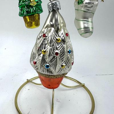 671 Two Christmas Tree and Stocking Glass Ornaments