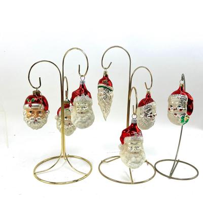 672 Lot of Seven Handblown Glass Santa Face Ornaments