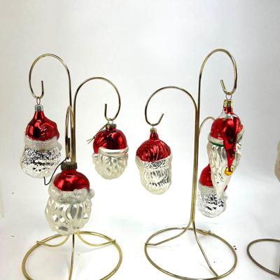 672 Lot of Seven Handblown Glass Santa Face Ornaments