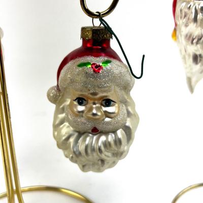 672 Lot of Seven Handblown Glass Santa Face Ornaments