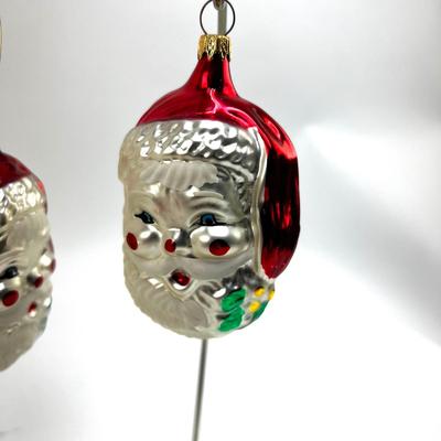 672 Lot of Seven Handblown Glass Santa Face Ornaments