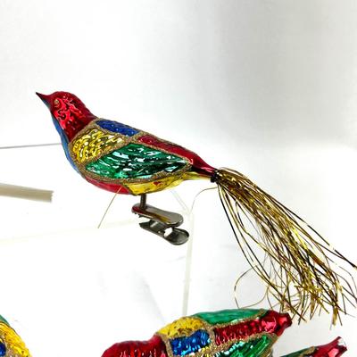 674 Lot of Seven Multi Colored Glass Clip Bird Ornaments