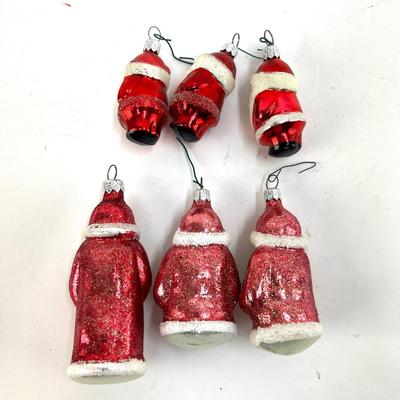 678 Lot of 6 Red and Pink Handblown Glass Santa Ornaments