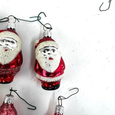 678 Lot of 6 Red and Pink Handblown Glass Santa Ornaments