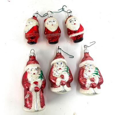 678 Lot of 6 Red and Pink Handblown Glass Santa Ornaments