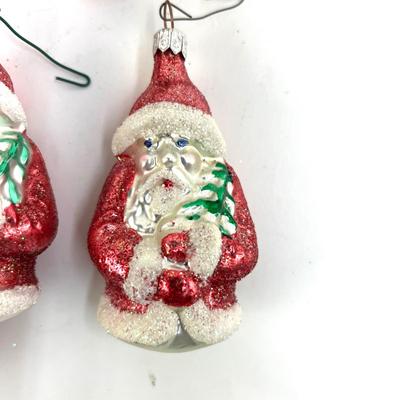 678 Lot of 6 Red and Pink Handblown Glass Santa Ornaments