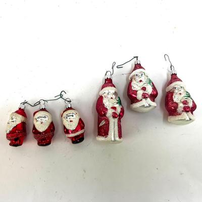 678 Lot of 6 Red and Pink Handblown Glass Santa Ornaments