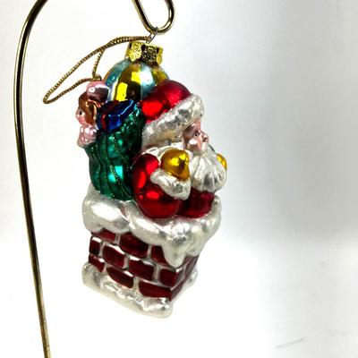 680 Large 5" Christopher Radko Santa in Chimney Glass Ornament