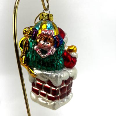 680 Large 5" Christopher Radko Santa in Chimney Glass Ornament
