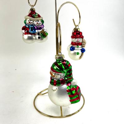 683 Lot of Three Glass Snowmen Ornaments