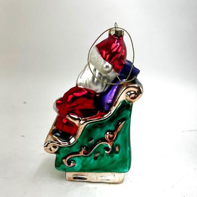 685 Large 6" Glass Santa Riding on Sled Ornament