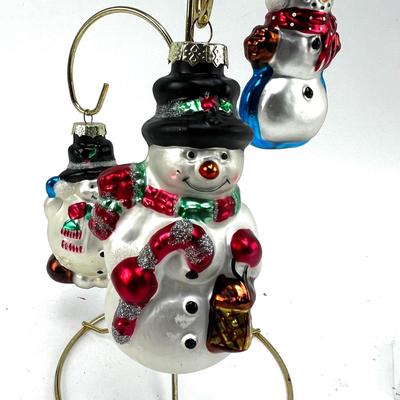 687 Lot of Three Glass Snowmen Ornaments