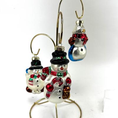 687 Lot of Three Glass Snowmen Ornaments