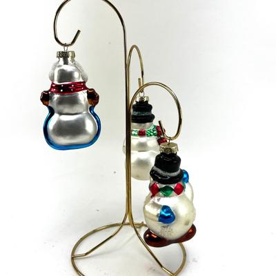 687 Lot of Three Glass Snowmen Ornaments