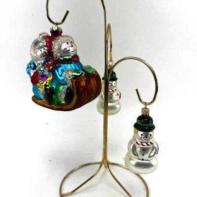 688 Set of Three Glass Snowmen Ornaments Fitz and Floyd