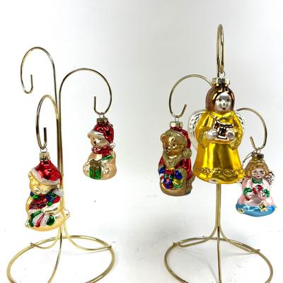 689 Lot of 5 Glass Ornaments Angles and Bear
