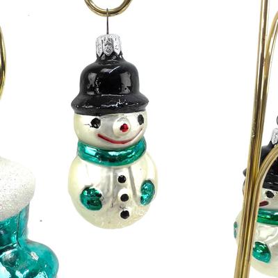 691 Lot of 5 Glass Snowmen and Santa Boots Ornaments