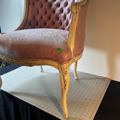 French Proventil Mauve Side Chair, with Antique Off white Finish, Diamond tucked