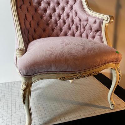 French Proventil Mauve Side Chair, with Antique Off white Finish, Diamond tucked