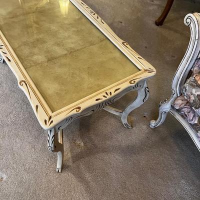 Glass Top Coffee Table Antiqued White Painted Finish