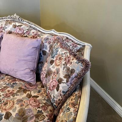 French Proventil Mauve Floral Jaccard Fabric with Antique Off white Finish