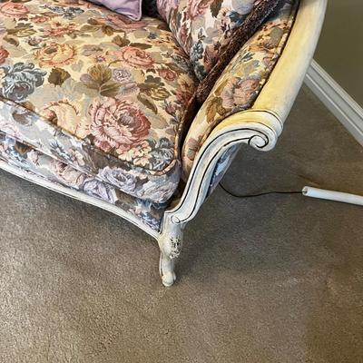 French Proventil Mauve Floral Jaccard Fabric with Antique Off white Finish