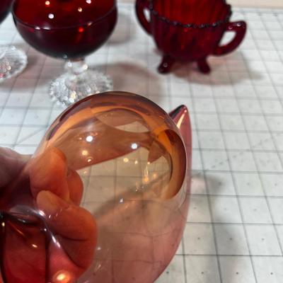 Red Glass mixed lot (5); one is hand blown