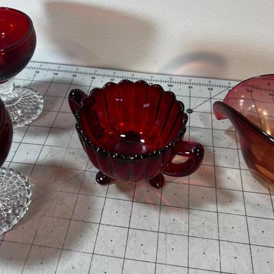 Red Glass mixed lot (5); one is hand blown