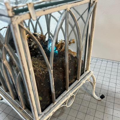 Wrought Iron  Terrarium in Antique White paint color, on Stand