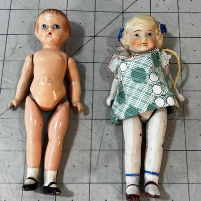 2 Small Antique Dolls; Effeenbee Pasty and a Porcelain 