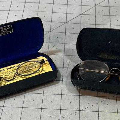 2 pairs of Antique Eye Glasses with cases one pair is Gold Filled. 