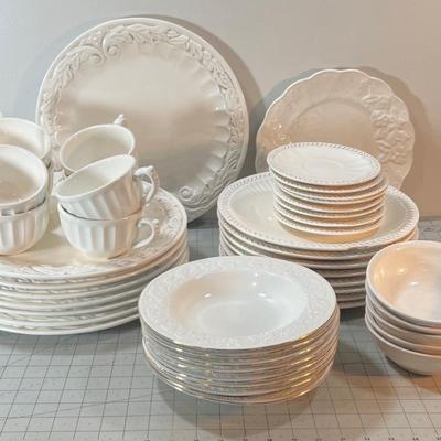 White Dishes, mixed lot Cups, Plates and Saucers that match