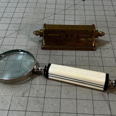 VINTAGE Brass Calendar and Magnifying Glass 