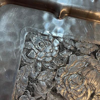 Hammered Aluminum Serving Tray Floral Design