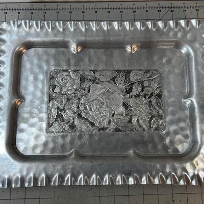 Hammered Aluminum Serving Tray Floral Design